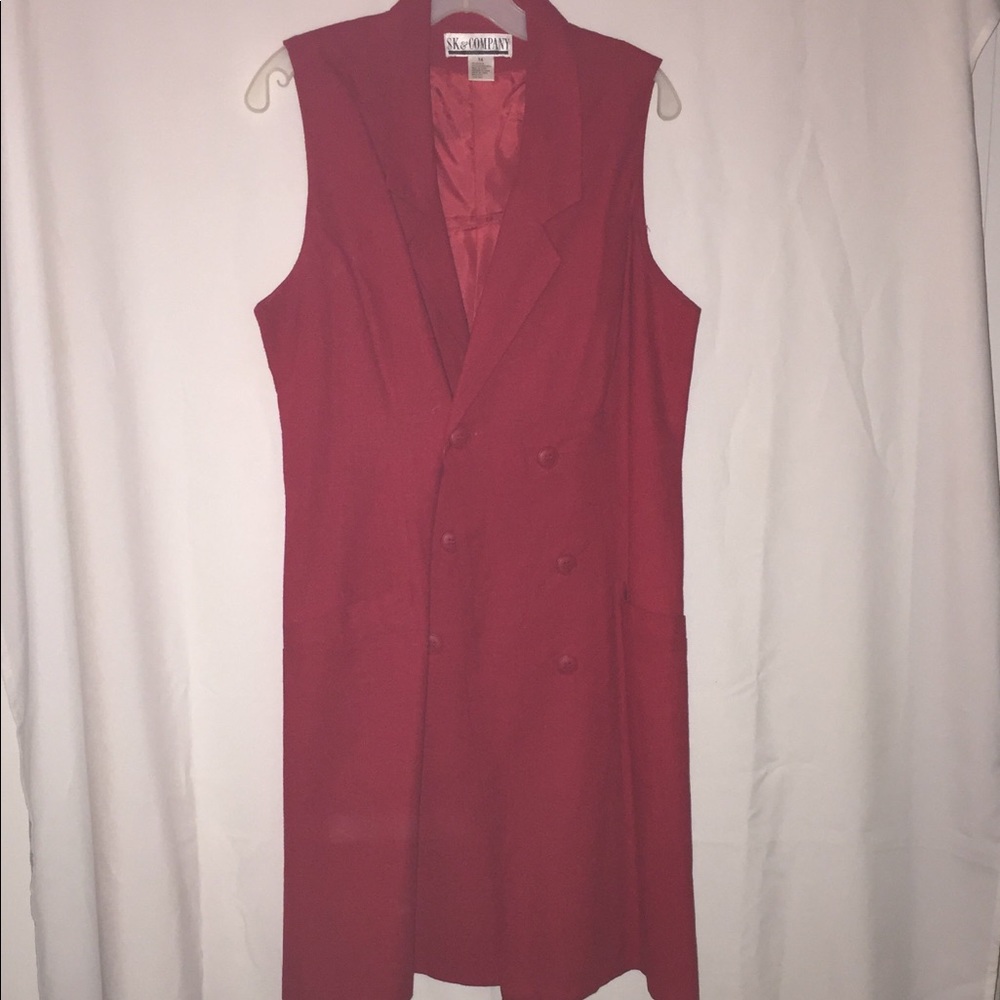 SK&Company red double-breasted sleeveless dress